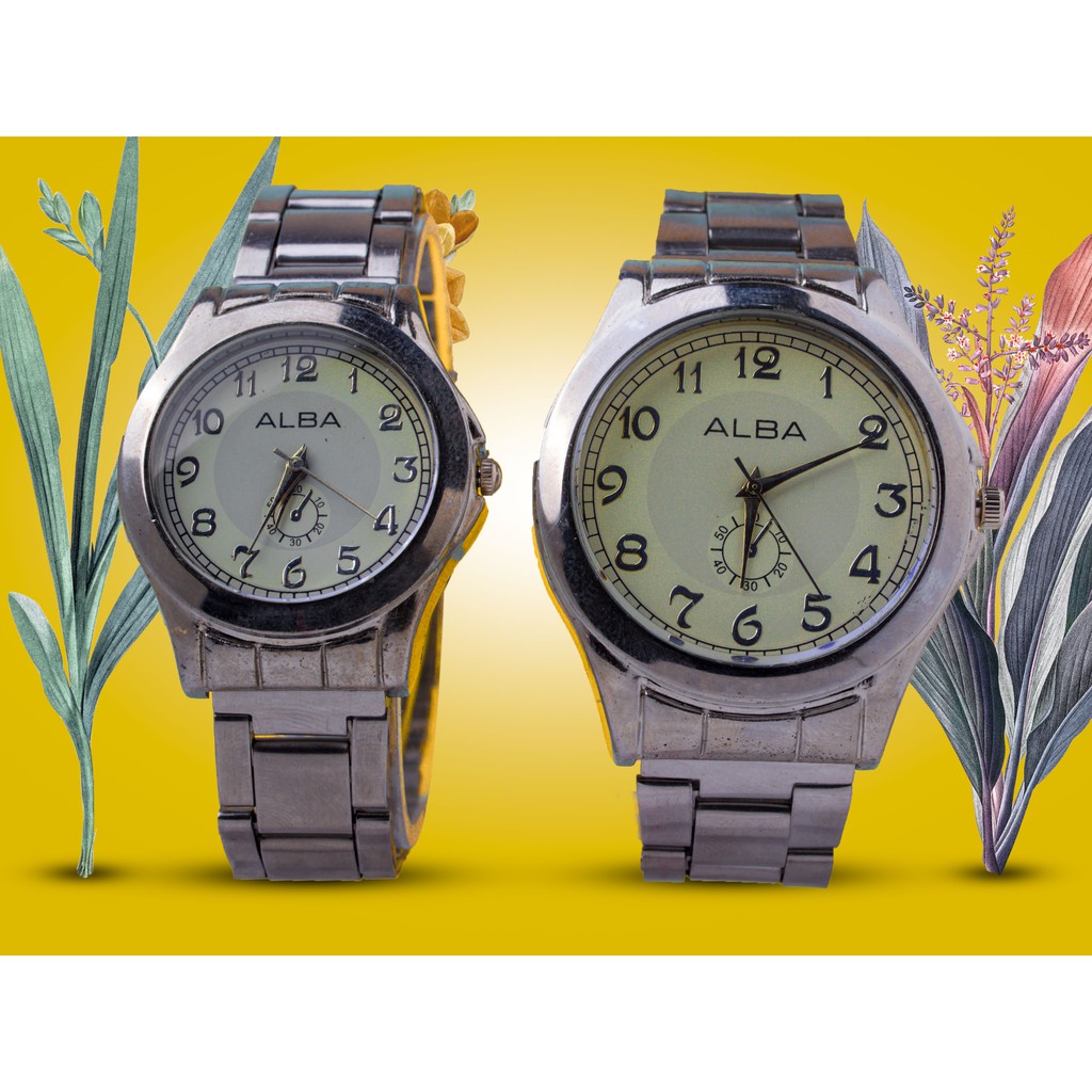PROMO ALA- jam tangan pasangan couple stainless pasir raund putih