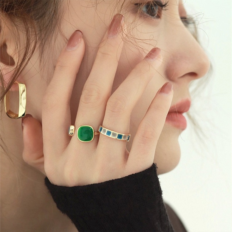 Cincin Giok Bahan S925 Silver Gaya Retro Korea Untuk Wanita