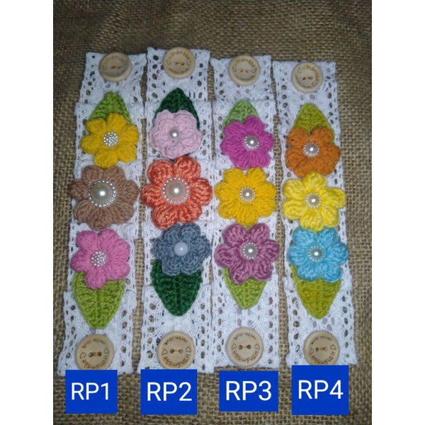 KONEKTOR MASKER HOMEMADE RAJUT MOTIF BUNGA DAN PITA