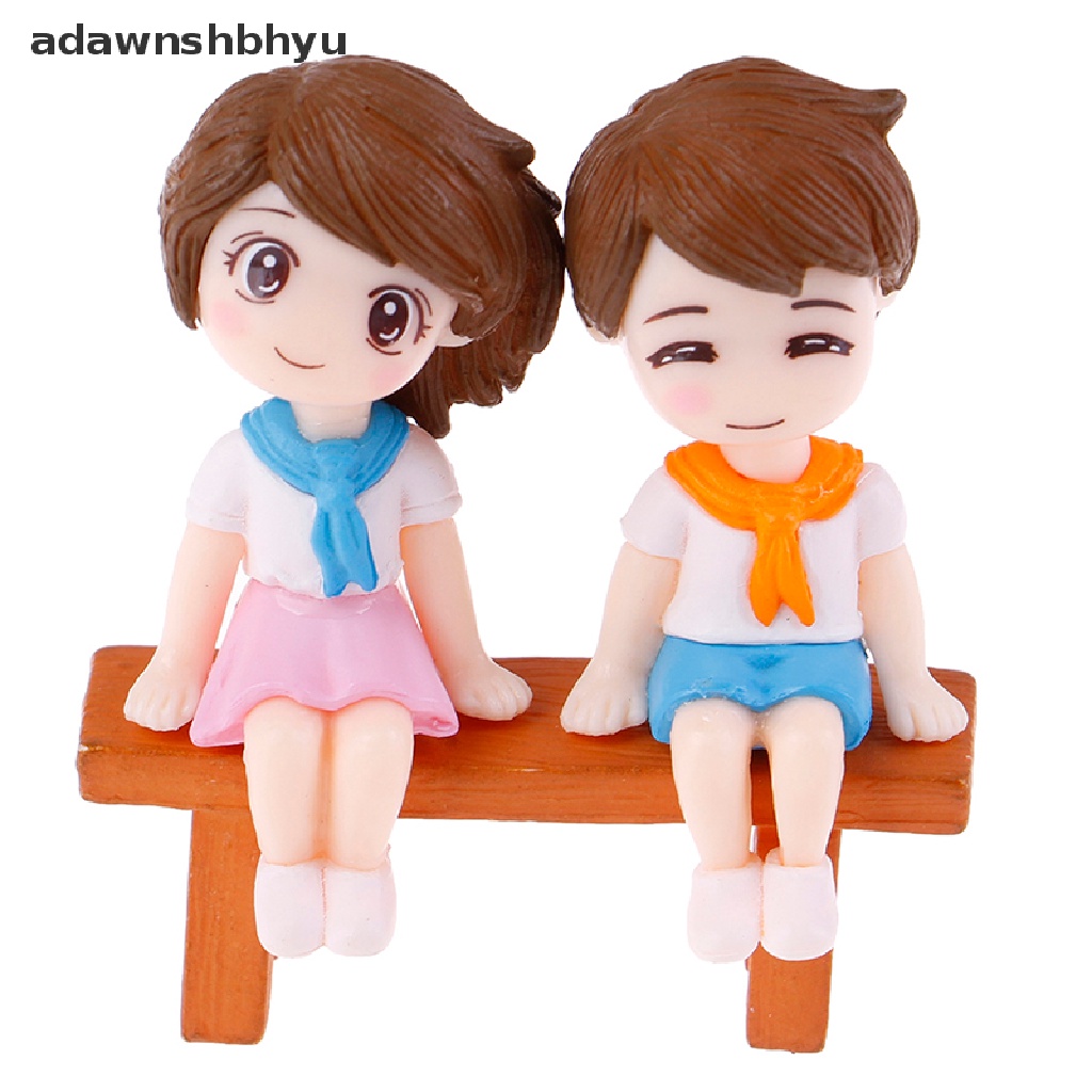 [adawnshbhyu] 1set Sweet Couple DIY Patung Miniatur Mini Taman Deco Kursi Lanskap Mikro.