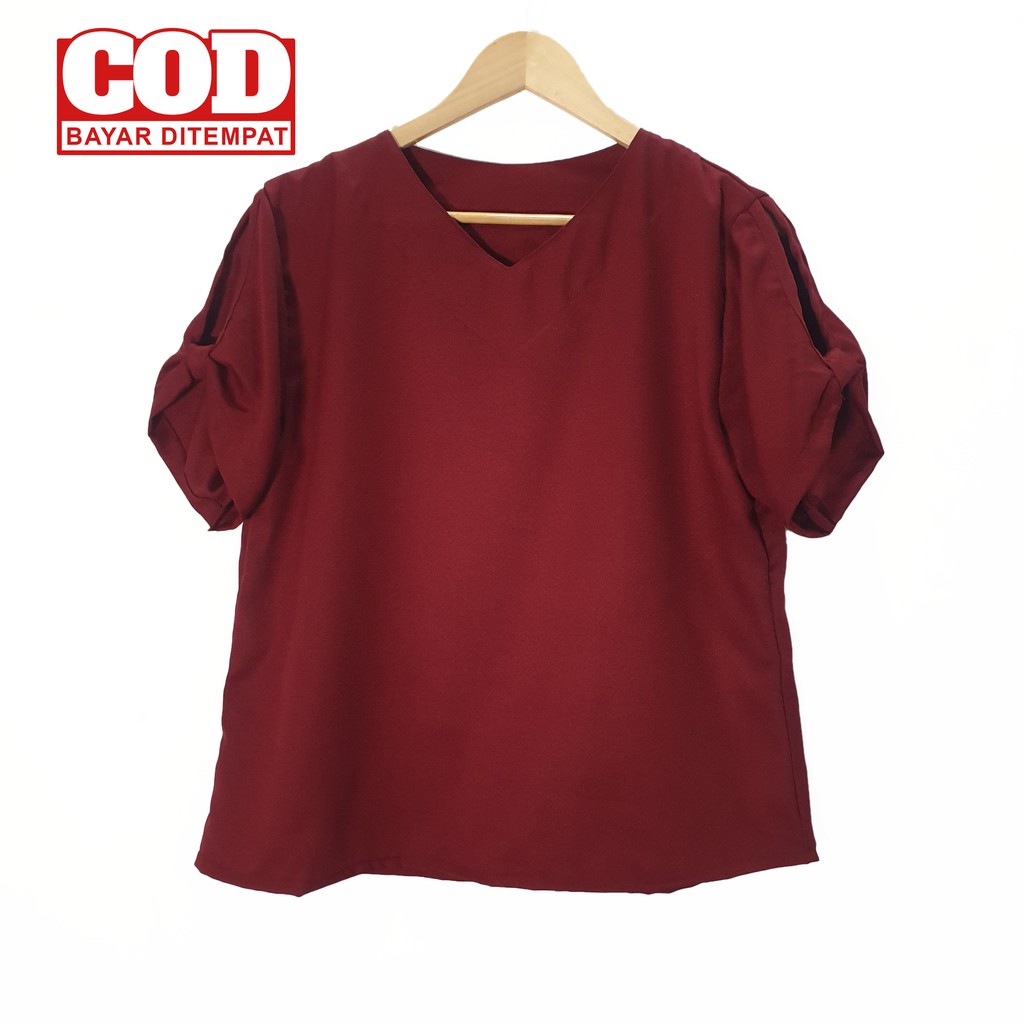 Real Pict - Atasan Jumbo / blus wanita / blouse jumbo Evi Polos size M , L dan XXL ( Real Pict )-Maroon