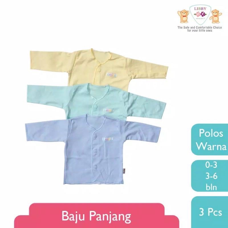 Libby BAJU PANJANG Bayi Anak Polos (3pcs/pack) / Baju Kaos Bayi UNISEX