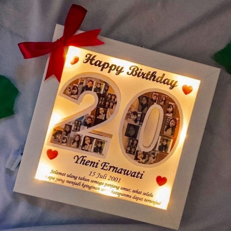 25x25cm lampu hias angka mozaik foto LED scrap box bingkai frame foto popup 3D hadiah kado gift hamp