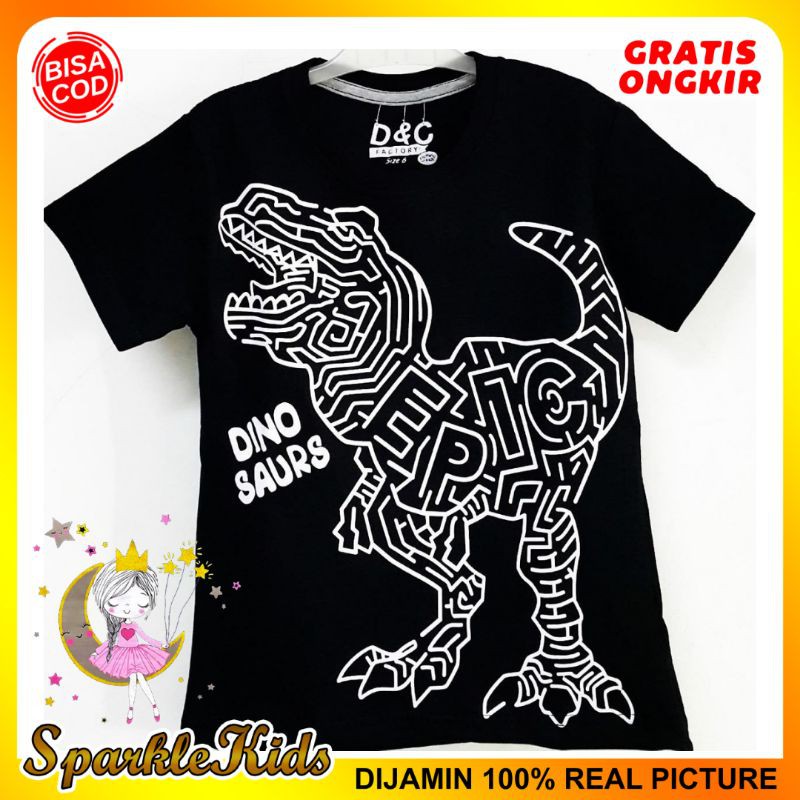 SparkleKids Baju Anak / Kaos Anak Laki-Laki Motif Dino Epic Black 1-10 Tahun