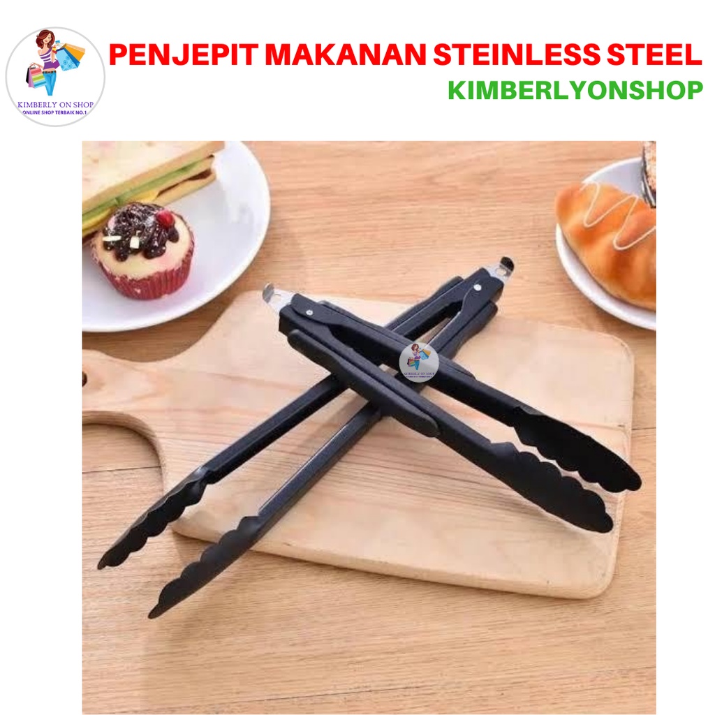 Capitan Makanan Stainless Steel Penjepit Makanan Food Tong Hitam