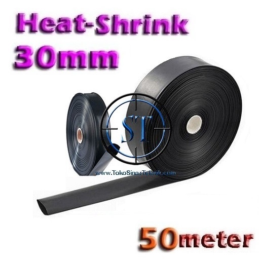 1 ROLL = 50M Ukuran 30mm Selongsong Bakar Kabel Heatshrink Tube Pelapis Kabel Pelindung Cable Selag Ciut Pipih Hitam PAnas Heat untuk Diameter Kabel 30mm