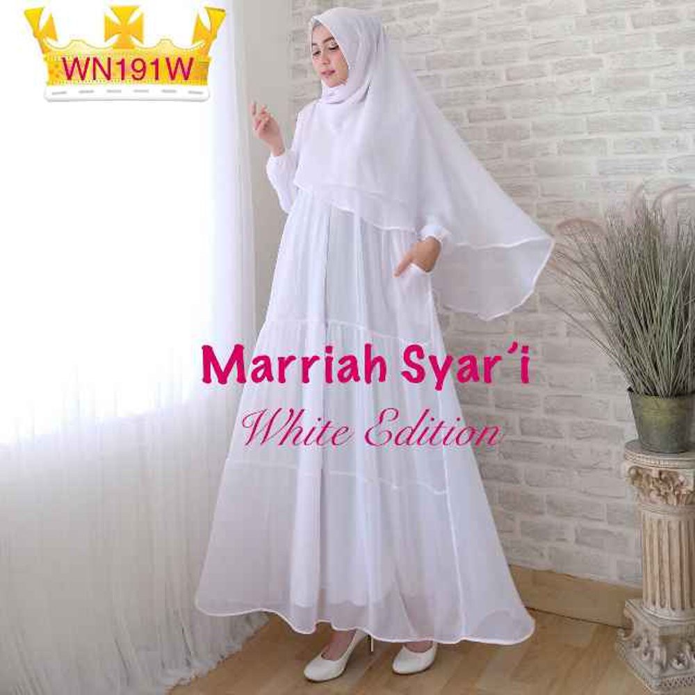 Promo set baju gamis putih polos umroh haji mariah syari khimar antem Diskon