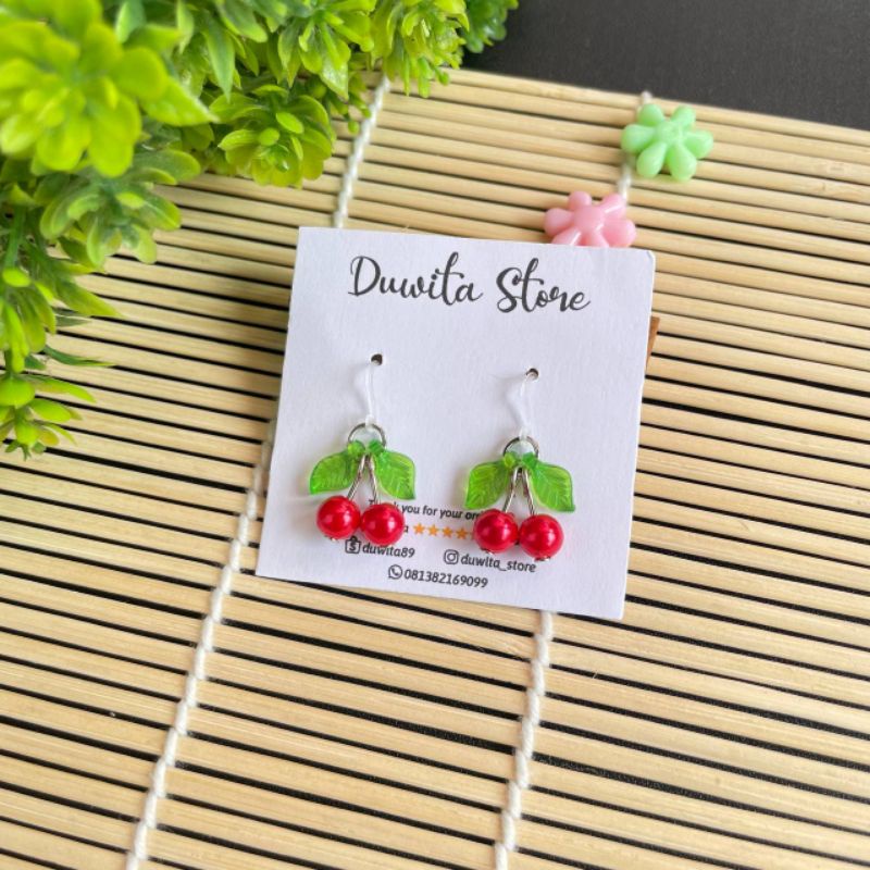 HANDMADE ANTING ANAK/DEWASA KAITAN PLASTIK MOTIF BUAH CHERRY