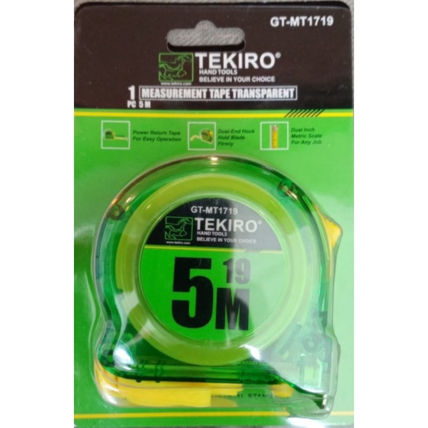 GT-MT1719 Meteran 5 Meter Transparan Hijau Tekiro