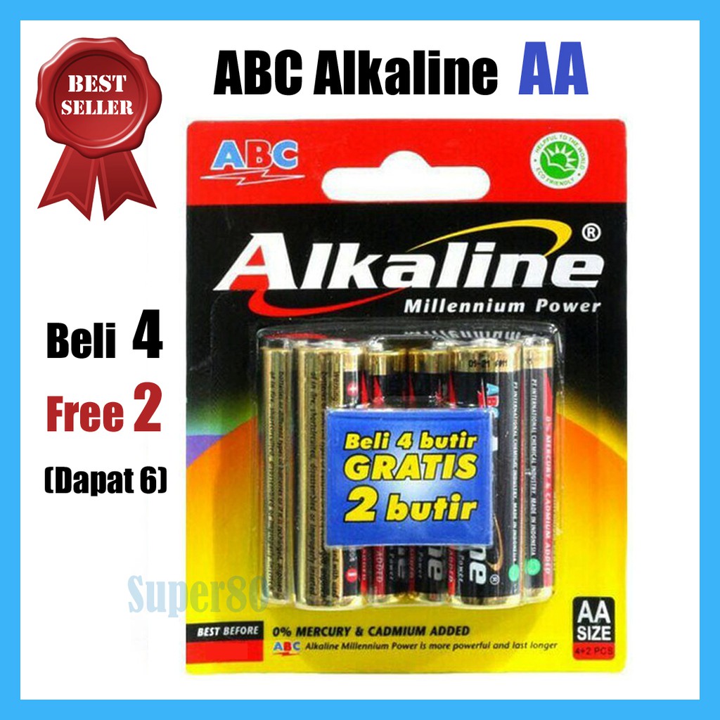 ABC Alkaline AA isi 4+2 = 6pcs Baterai Batere Batre Battery A2 6 pcs