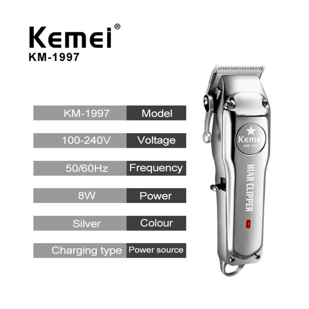 Kemei KM-1997 Mesin Alat Cukur Rambut Cas Elektrik Full Metal