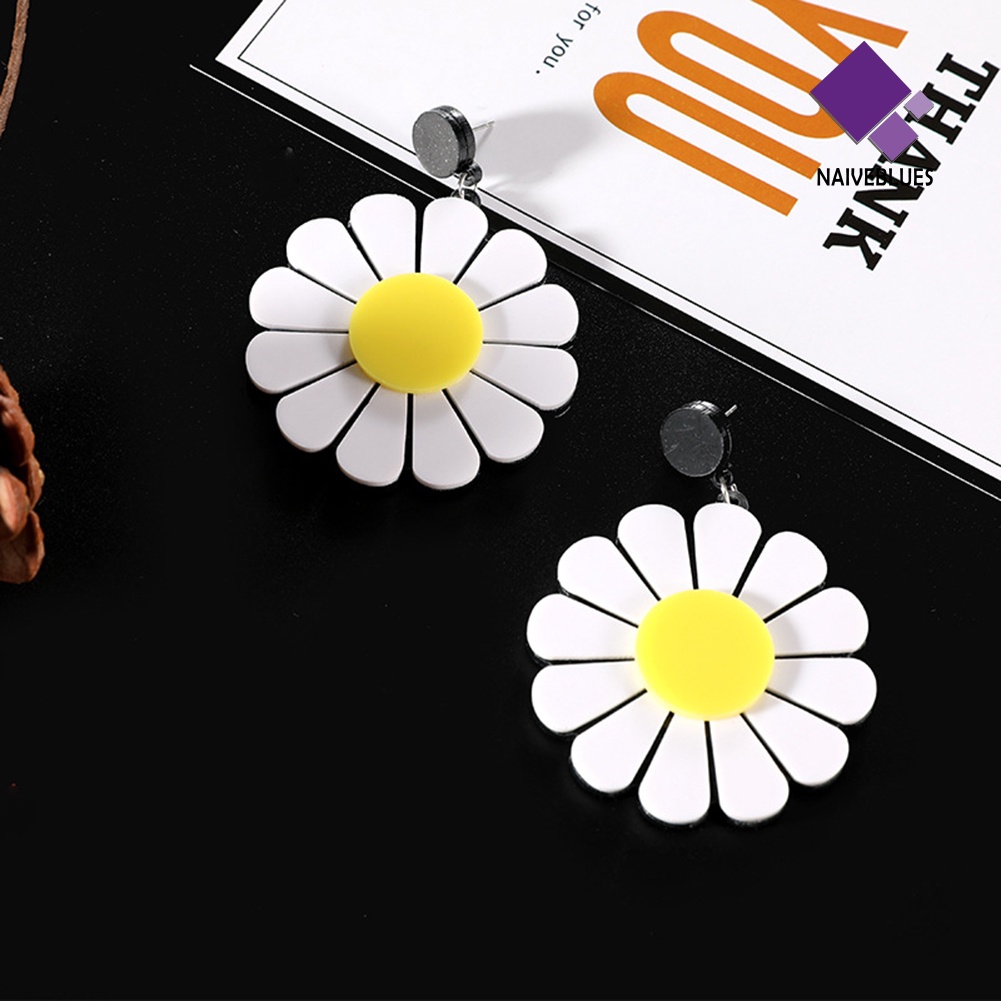 Naiveblue Anting Tusuk Gantung Wanita Desain Bunga Aster Besar Bahan Akrilik Untuk Pesta