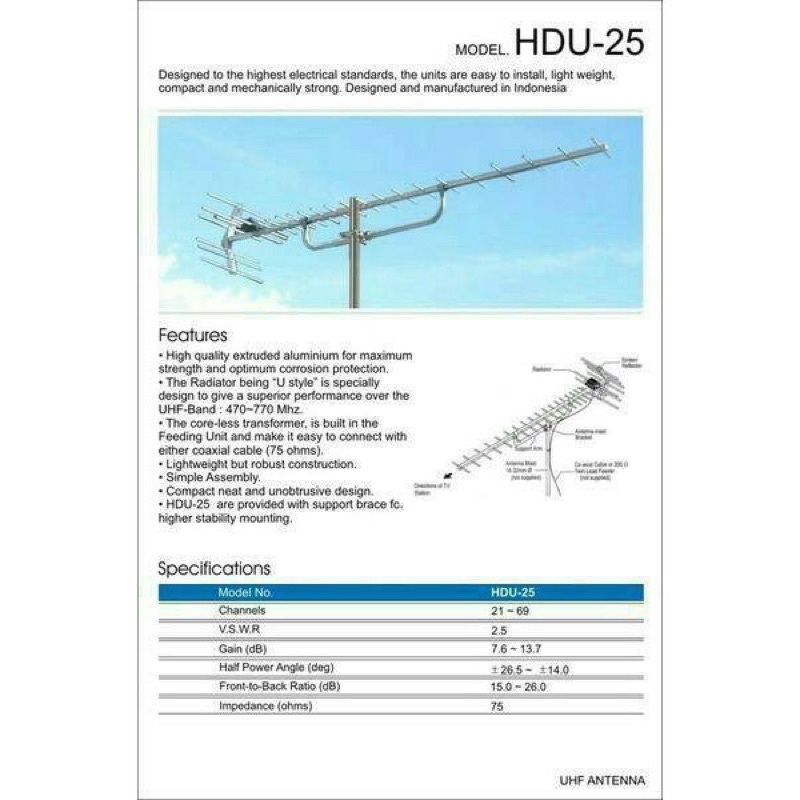 ANTENA LUAR OUTDOOR U-25 merk PF ASLI tanpa kabel