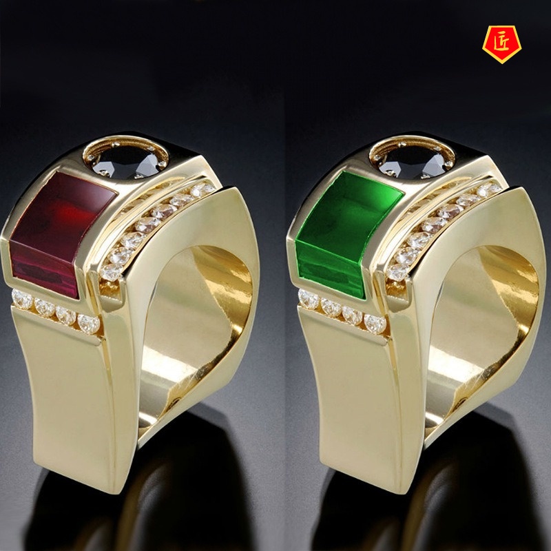 [Ready Stock]Fashion Colorful Gemstone 14K Gold Geometric Ring