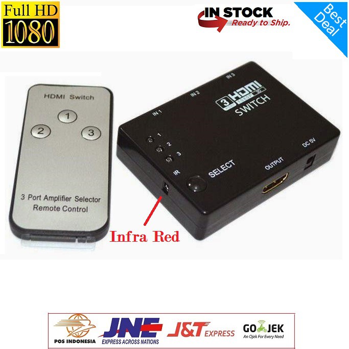 HDMI SWITCH 3 PORT FULL HD 1080P WITH REMOTE - HDMI SWITCHER