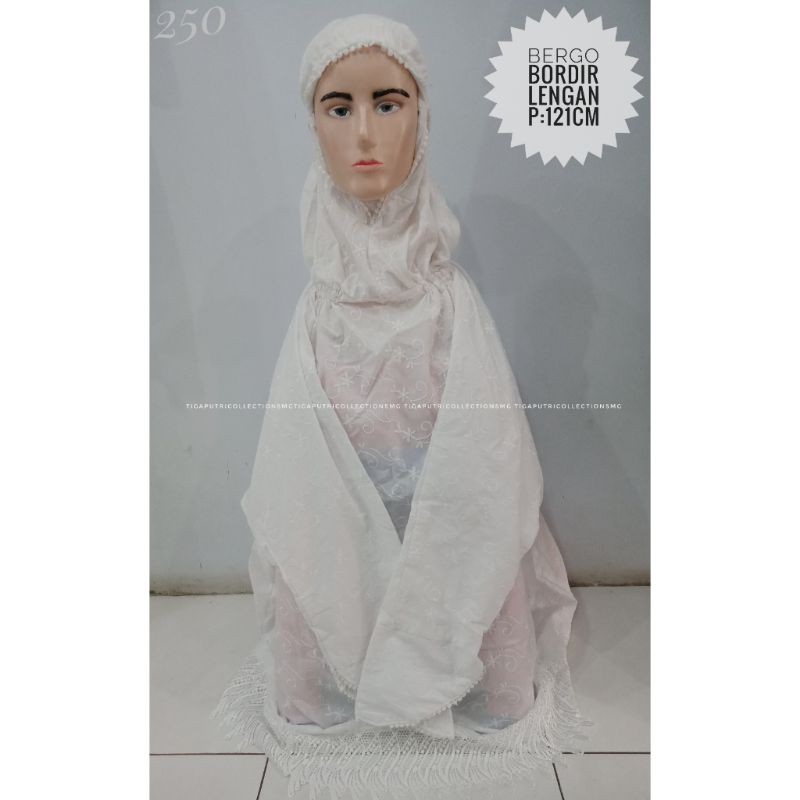 bargo kerudung jilbab ihram ihrom putih bordir berlengan