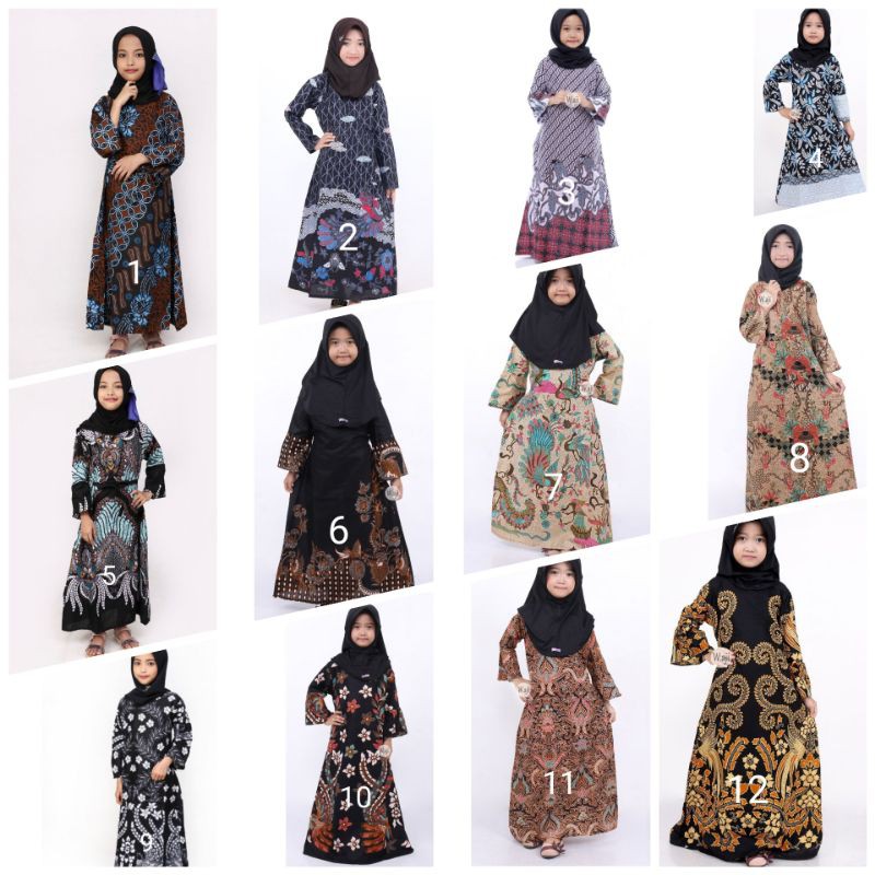 Umur 3-10 Tahun Gamis batik anak Wanita syari baju batik anak motif modis best seller gamis anak tan