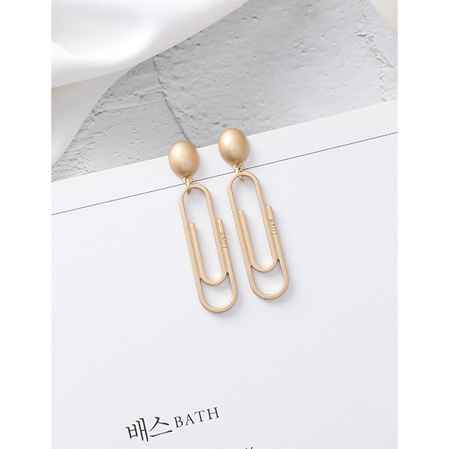 LRC Anting Tusuk Fashion Gold 925 Silver Needle Geometric Metallic Elliptical Paperclip Earrings D28