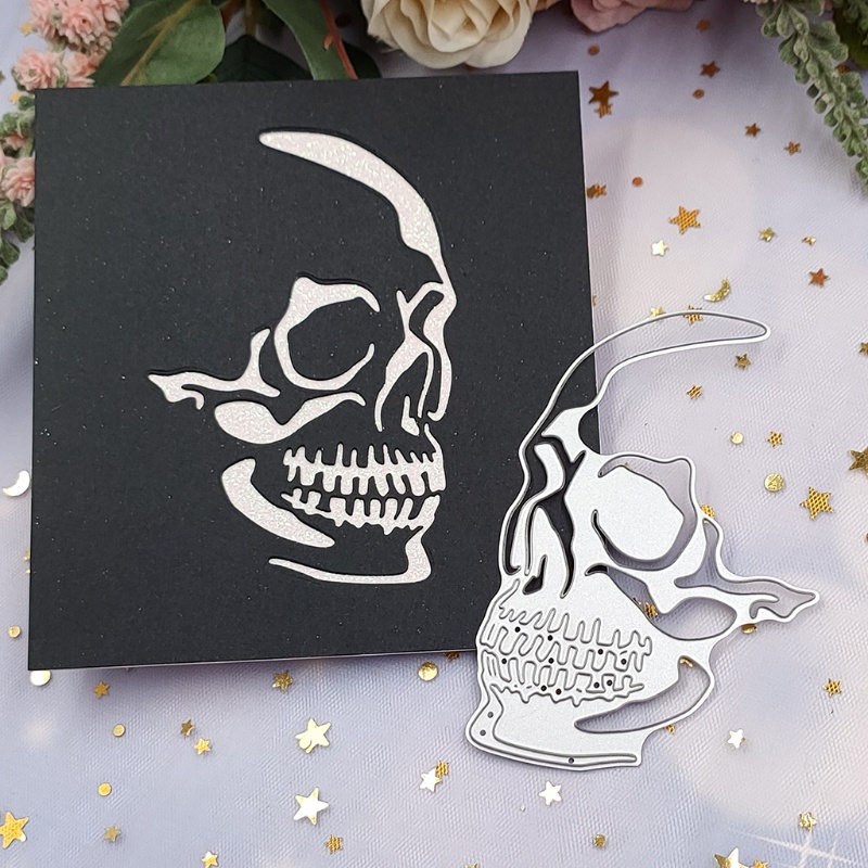 Cetakan Stensil Cutting Dies Motif Tengkorak Halloween Bahan Metal Untuk Scrapbook / Craft DIY