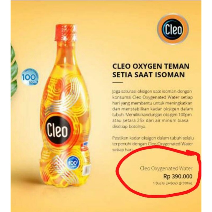 Air Cleo Oxygen Oksigen 100 PPM Per Dus Isi 24 Botol