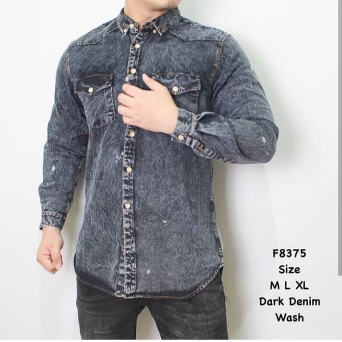 TERMURAH    Kemeja Pria Denim Raw Lengan panjang / F6