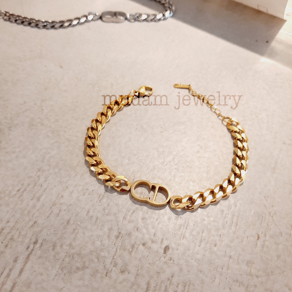 Gelang Tangan Rantai Lebar 0,8cm Titanium Model C. Di*r Tersedia Warna Rose Gold, Gold dan Silver