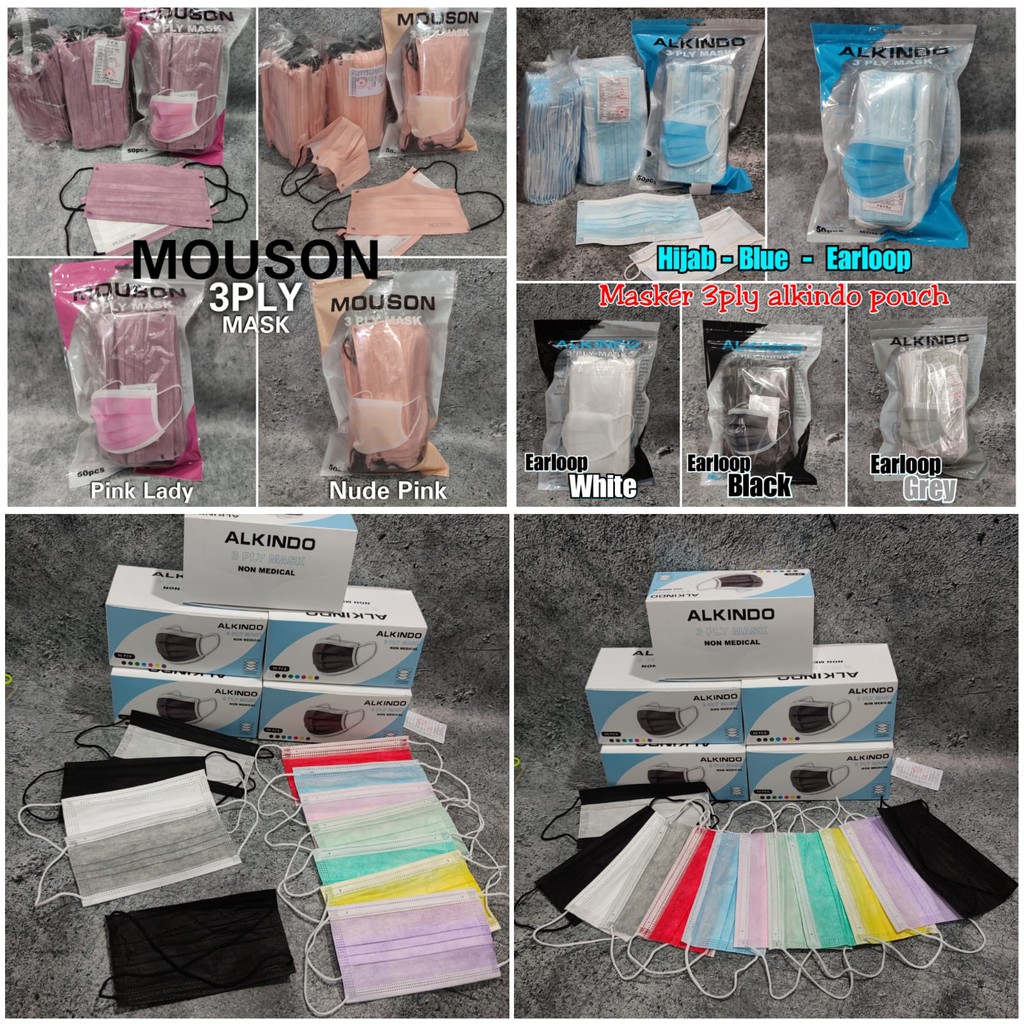 MASKER 3PLY ALKINDO MOUSON BESCO WARNA DISPOSABLE MASK ISI 50 PC