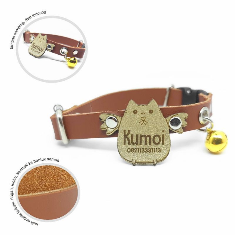 K19 - Kalung Custom Nama Kucing Anjing Aksessoris Hewan PU Leather/Kulit Sintetis