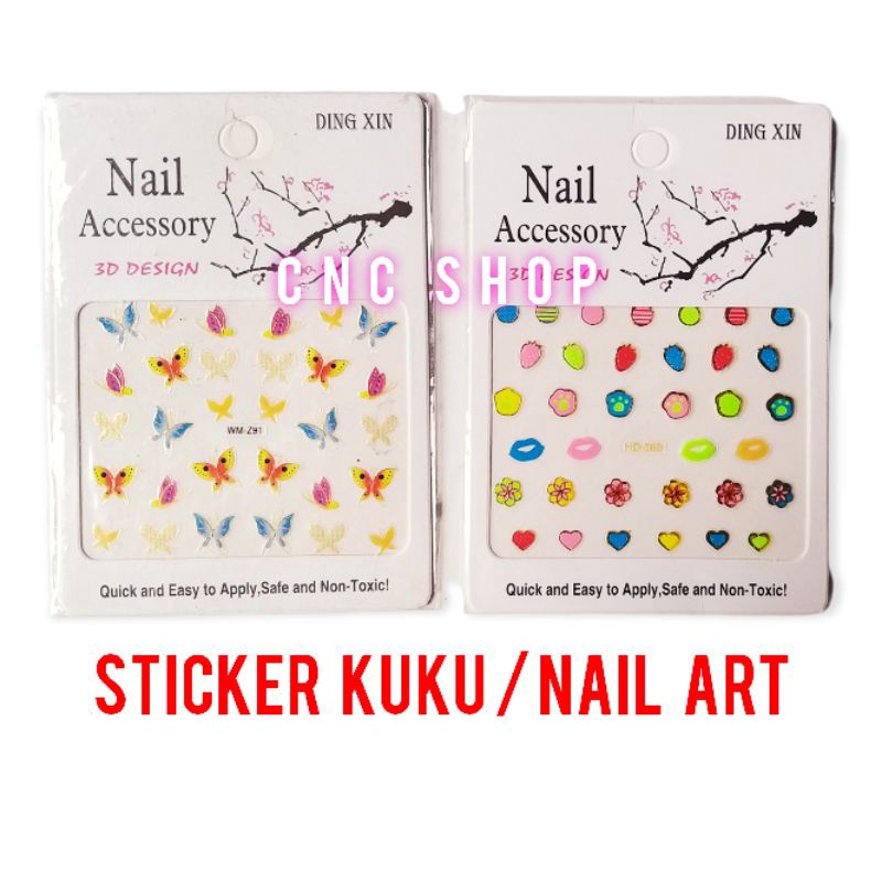 Stiker Kuku Timbul dapat 2pcs Lucu Murah Nail Art Tempelan Kuku Bunga Kupu2 dll Asesoris Anak Perempuan