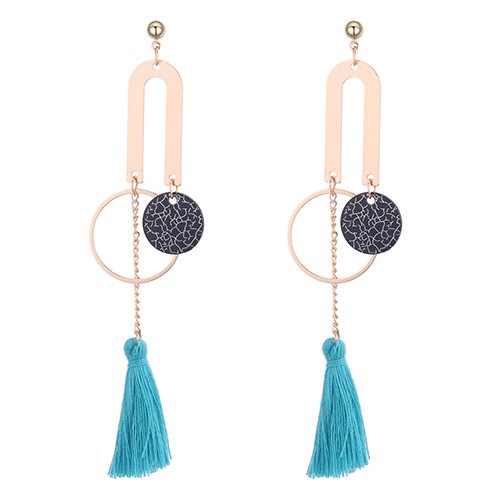 LRC Anting Tusuk Personality Round Shape Decorated Long Tassel Earrings