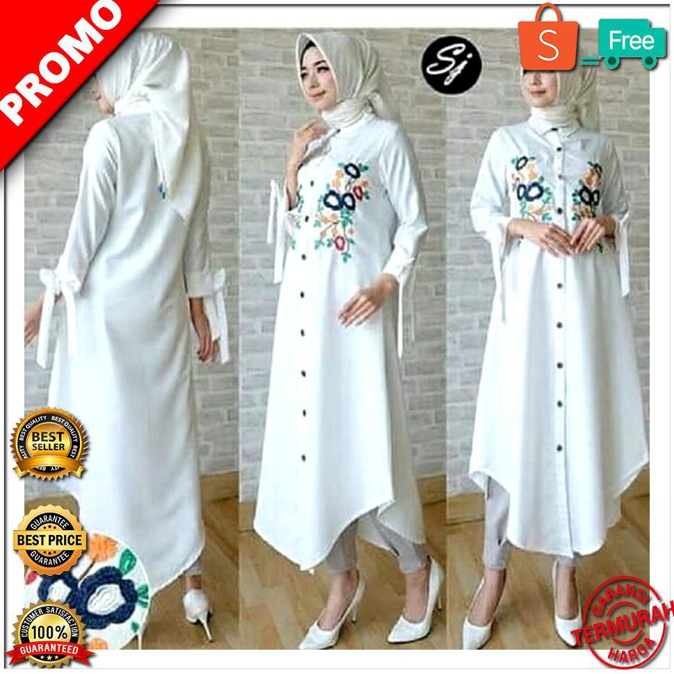 DISKON LTNK TWISFLOW DENIM MAGENTA Baju Muslim Putih Wanita Tunik Muslim STOK TERBATAS