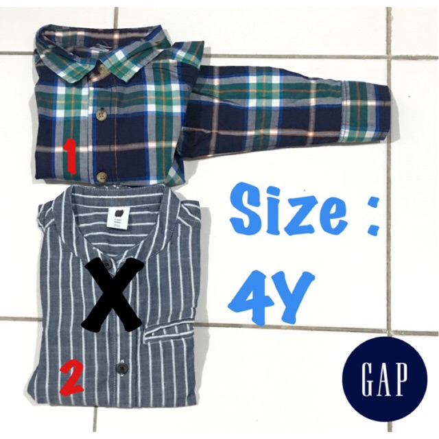 Kemeja koko anak laki 4 tahun kemeja lengan panjang Gap branded sisa ekspor