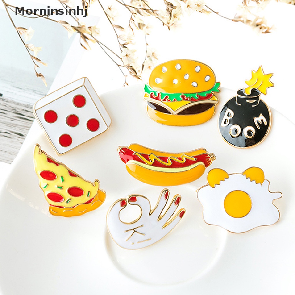 Mornin Bros Pin Enamel Bentuk Kentang Goreng / Burger / Pizza / icon Untuk Aksesoris Jaket / Tas Ransel