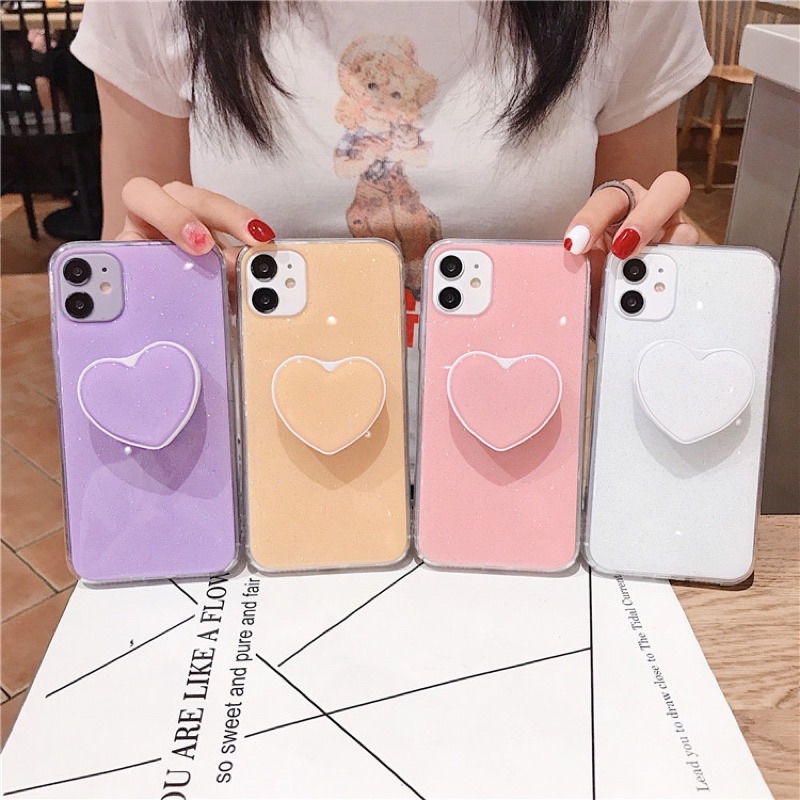 Candy Color Glitter Softcase with Heart Holder Case HP Softcase Lucu for iphone XS Max XR 11 Pro Max 12 Pro Max 13 Pro Max