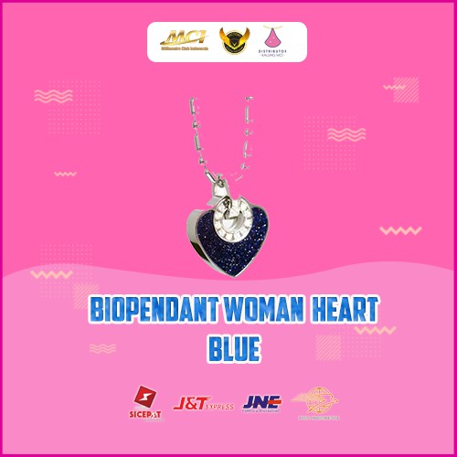 KALUNG KESEHATAN MCI ASLI ORI ANTI KARAT AKSESORIS KALUNG WANITA PENDANT HEART BLUE KLUNG TITANIUM.