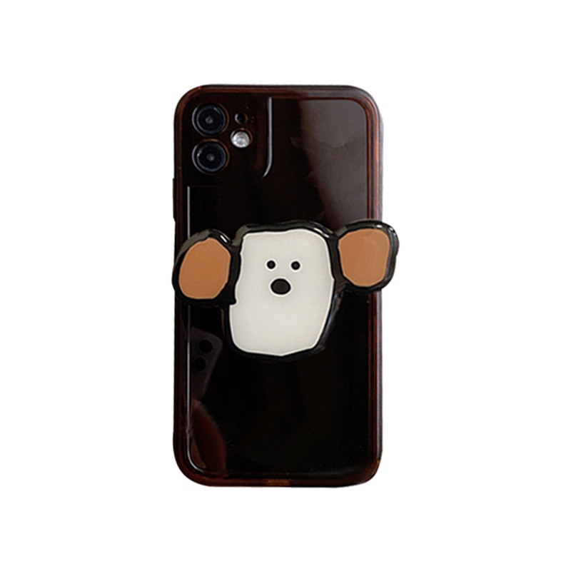 Case Pelindung Transparan Motif Kartun Anjing Telinga Besar Dengan Holder Untuk Iphone 14 7 8 SE2020 7 + 8 PLUS 11 12 13 PRO MAX