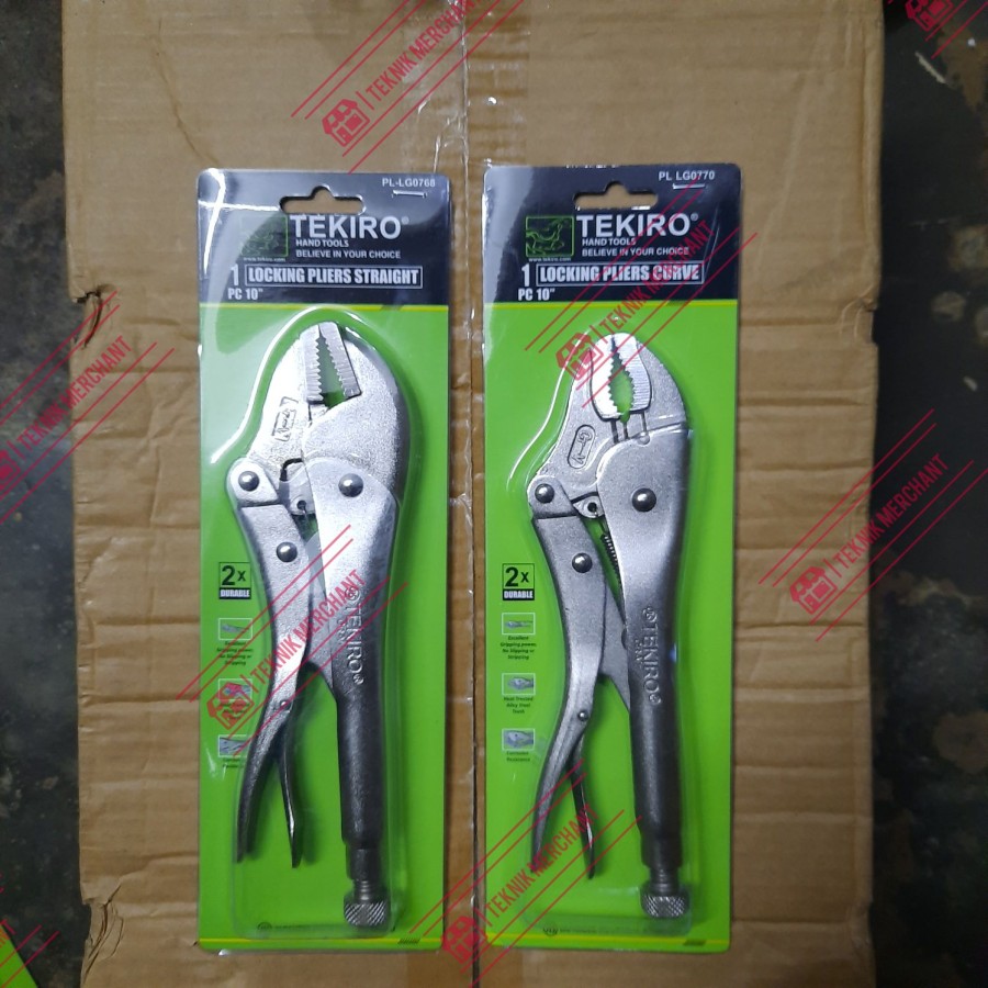 Tang stel Jepit Tekiro 10" Buaya Locking Plier bais bulat rata lurus PER BIJI