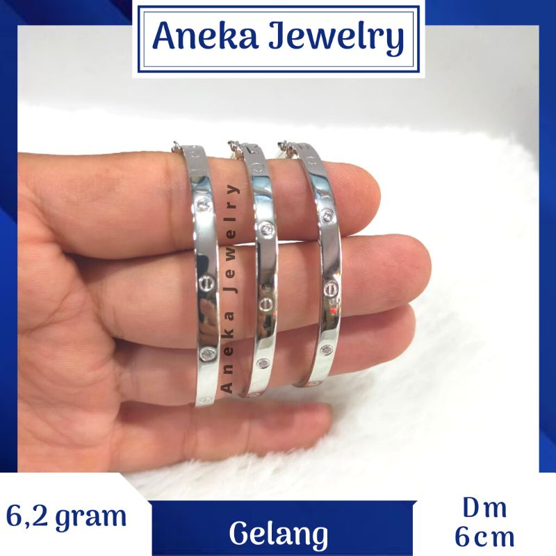 Gelang Pipa Ukir Mata2, Perak 925, Sepuh Emas Putih