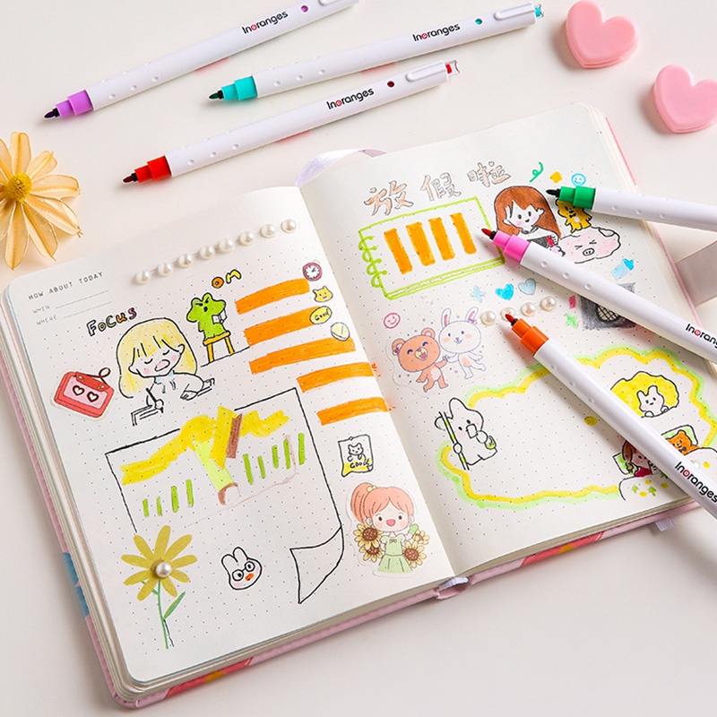 12 Colors 0.6mm Simple Retractable Highlighter INS Anti-Blooming Ink Colorful Marker