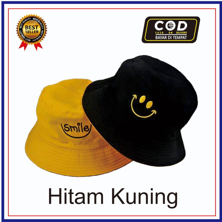 Topi Bucket Bolak Balik Smile// Best Quality Bordir// Bisa(COD) Bayar Ditempat.