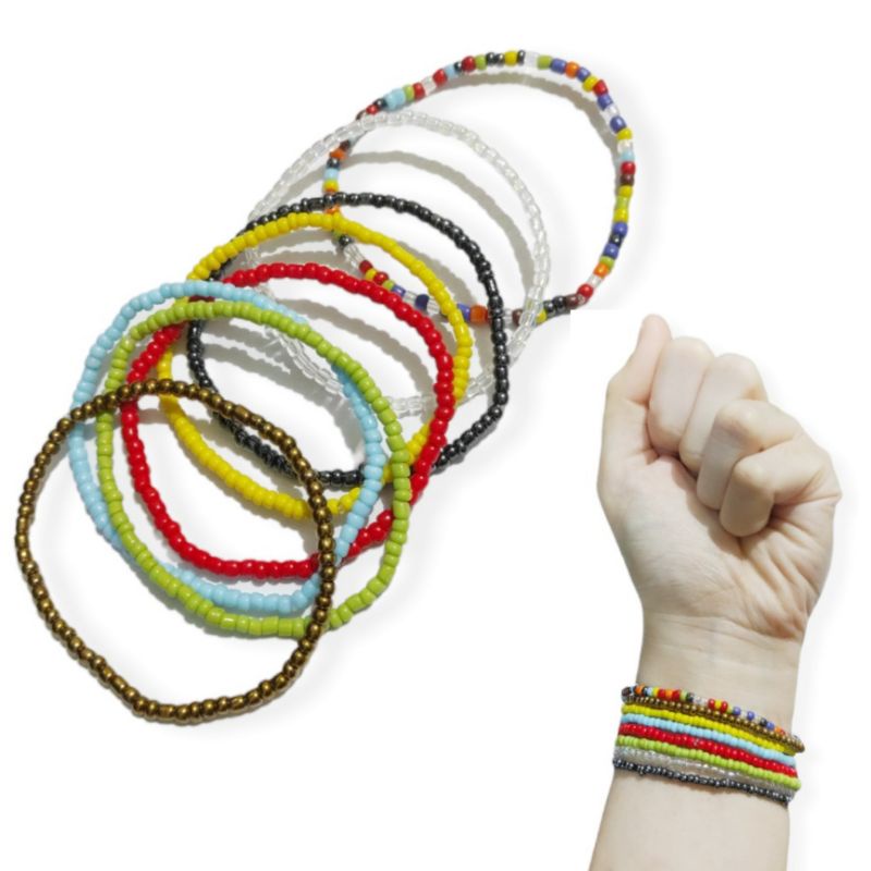 Gelang Beads Elastis Bohemian Polos Elastic Bracelet Boho Style Colorful Warna Warni