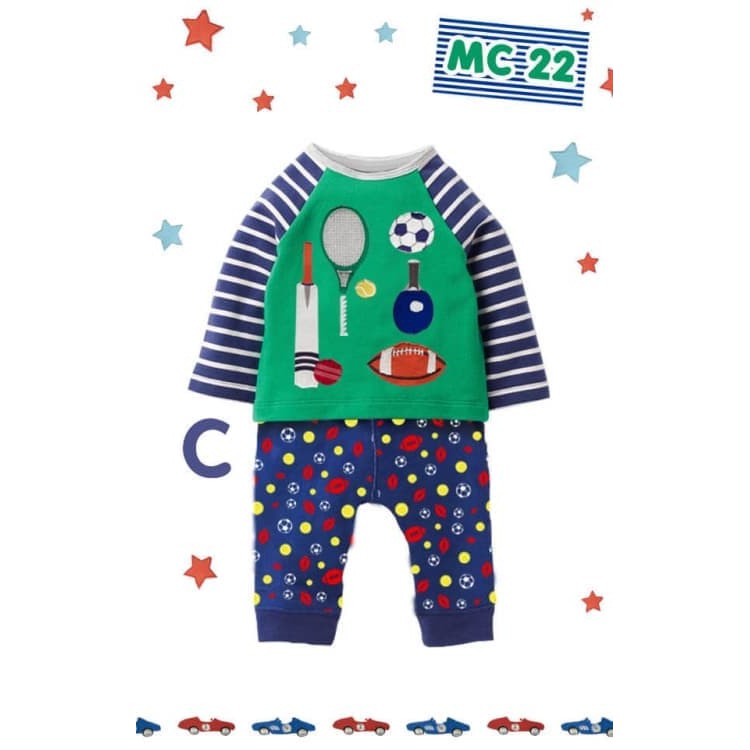 Baju Tidur Piyama Anak Cowok Laki MC22 Sport Ball Hijau Biru 2-7thn