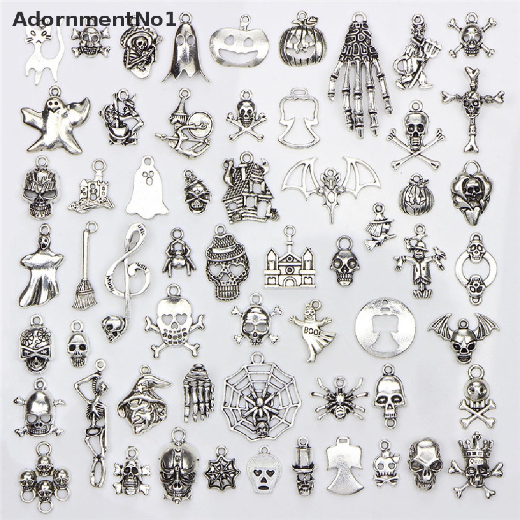 (AdornmentNo1) 60pcs / Set Liontin Silver Tibet Campur Untuk Perhiasan Halloween Charms