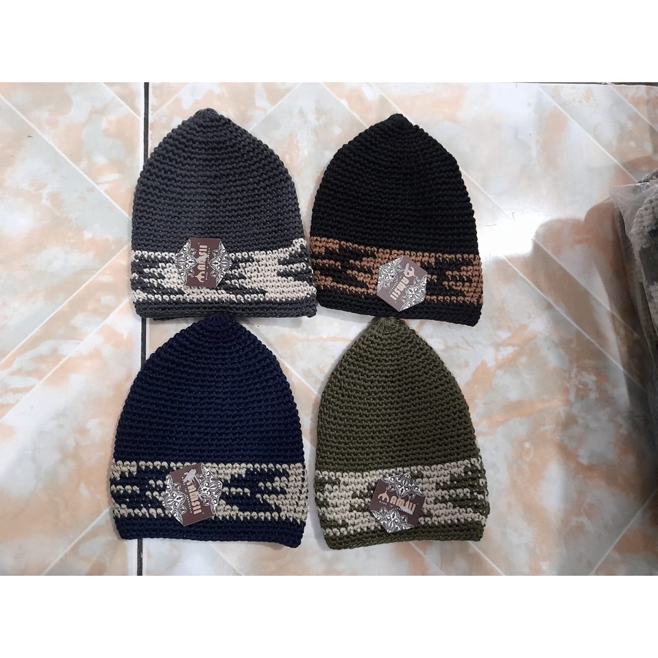 Grosir - Peci Kopiah Rajut Motif Amsii 01 - Rajut Hadromout Motif Super