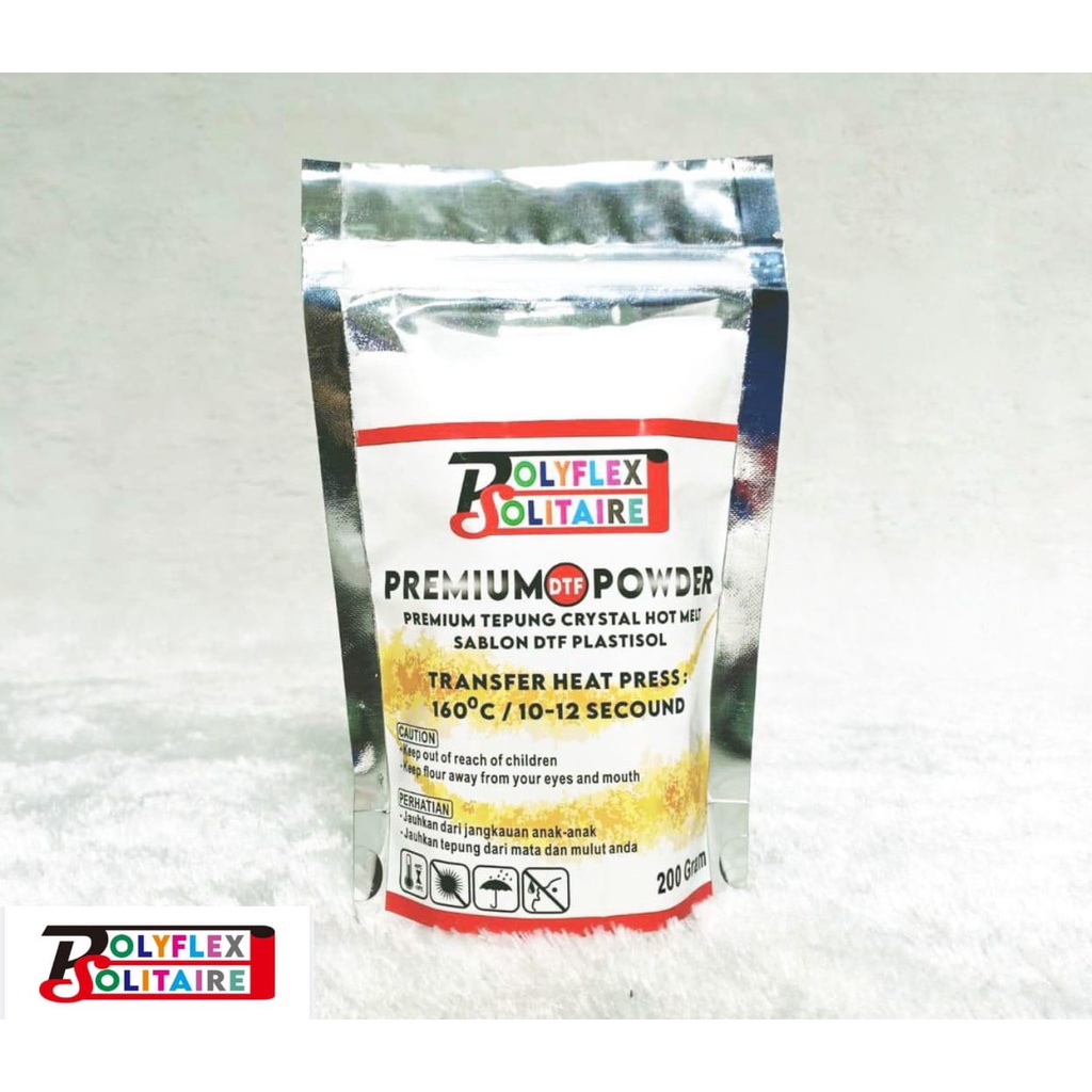 Polyflex Solitaire Tepung Powder Crystal PU Hot Melt Adhesive Untuk Sablon Mesin DTF 200gr