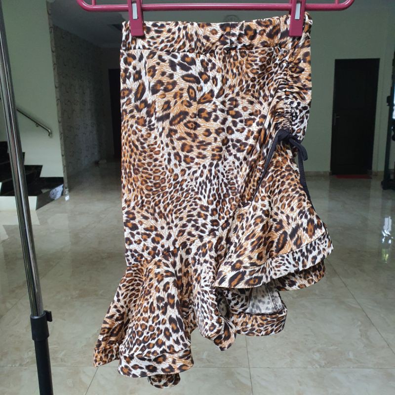 rok rumbai wanita line dance senam leopard women flare skirt 3CARA
