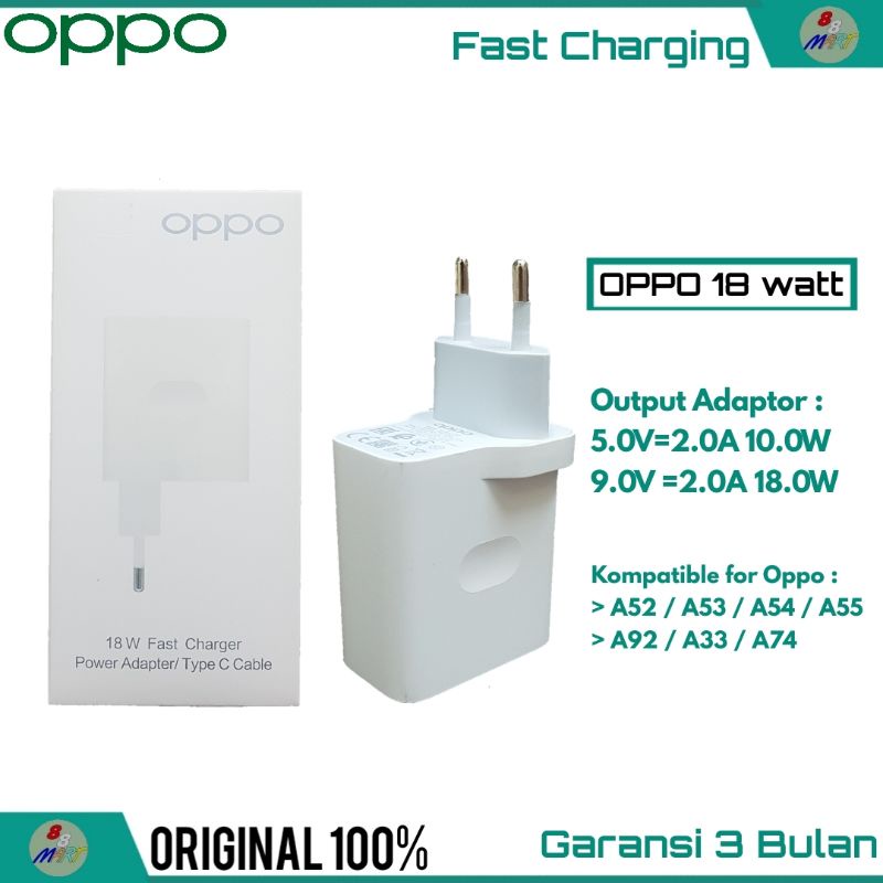Adaptor Oppo 18 watt Adaptor Kepala Charger OPPO A52 A53 A54 A55 5G Fast Charging 18W Original Trave