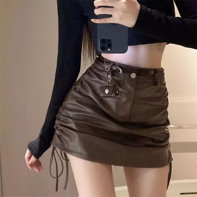 Rok Mini Wanita / Rok Kulit Wanita / Rok Serut Wanita