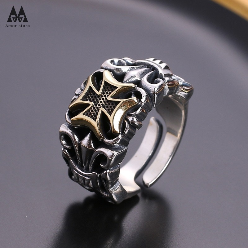 Cincin Model Terbuka Desain Jangkar Warna Emas Gaya Vintage punk Untuk Pria