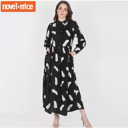Gamis Rayon Print Leaf Black by Novel Mice